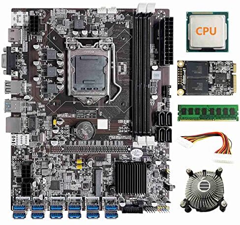 Lodokdre B75 12 Scheda BTC Mining Scheda Madre+CPU+Fan+8G DDR3 RAM+128G SSD+24Pin di Estensione 12 USB3.0 LGA1155 DDR3 MSATA