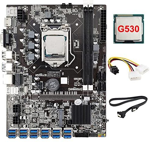 Wresetly Scheda madre B75 12 Card Mining + CPU G530+4PIN a 6PIN cavo di alimentazione+cavo SATA 12USB3.0 (PCIE) Slot LGA1155 DDR3 RAM SATA3.0