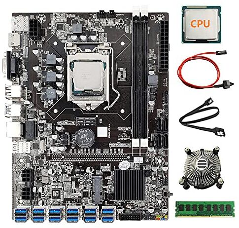 Wresetly 12 schede B75 BTC Mining scheda madre+CPU+ventola CPU+4G DDR3 RAM+cavo SATA+cavo interruttore 12 USB3.0 (PCIE) LGA1155 DDR3 SATA3.0