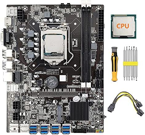 Lodokdre B75 8 GPU Mining Scheda Madre+CPU++Cacciavite Kit 8X USB 3.0 Slot LGA1155 DDR3 RAM SATA3.0 per BTC ETH Miner