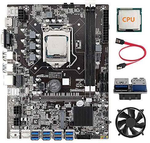 Lodokdre B75 8 Scheda BTC Mining Scheda Madre+CPU+Fan+USB3.0 Adattatore 19-Pin SATA 8 USB3.0 (PCIE) Slot GPU LGA1155 DDR3 SATA3.0