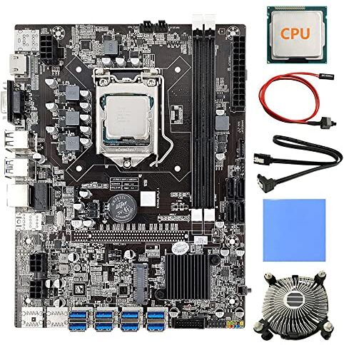 Lodokdre 8 Card B75 BTC Mining Scheda Madre+CPU+Fan+Thermal Pad+Cavo SATA+Cavo Interruttore 8 USB3.0 (PCIE) LGA1155 DDR3 RAM SATA3.0