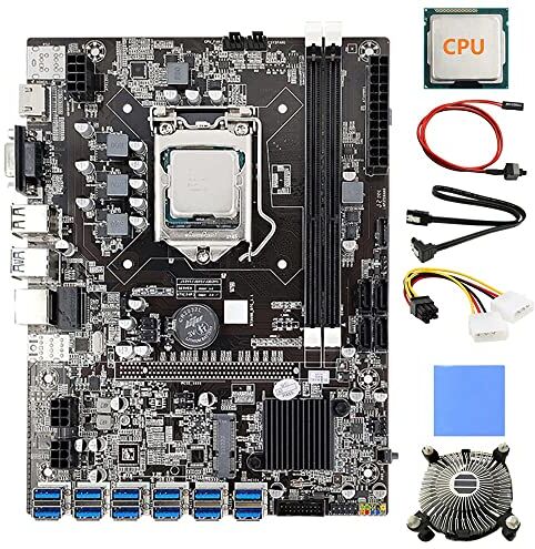 Lodokdre 12 Scheda B75 BTC Mining Scheda Madre+CPU+Fan+Thermal Pad++SATA/ Interruttore 12 USB3.0 LGA1155 DDR3 RAM SATA3.0