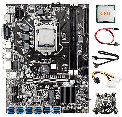 Hnsedjdh 12 schede madre GPU B75 ETH/BTC Mining + CPU + ventola + cavo di alimentazione + cavo SATA + cavo di commutazione 12 USB3.0 (PCIE) LGA1155 DDR3 SATA3.0