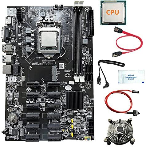 Myhoomowe Scheda Madre 12 GPU B75 BTC Mining + CPU + Ventola + Grasso Termico + Interruttore + SATA 2X 12 PCIE (TO USB 3.0) LGA1155 DDR3 MSATA