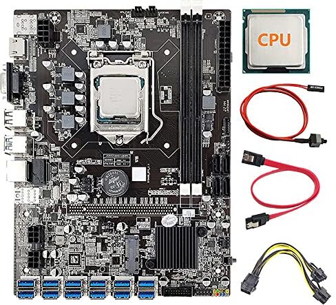 AMIUHOUN 12 GPU B75 Mining Scheda Madre+CPU+Cavo di Alimentazione+Cavo Interruttore+Cavo SATA 12X USB3.0 a PCIE Slot LGA1155 DDR3 RAM SATA3.0