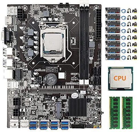 AMIUHOUN 8 schede B75 BTC Mining scheda madre + CPU + 8X VER15X Riser Cards+2X 4G DDR3 Memory 8 USB3.0 (PCIE) GPU LGA1155 DDR3 SATA3.0