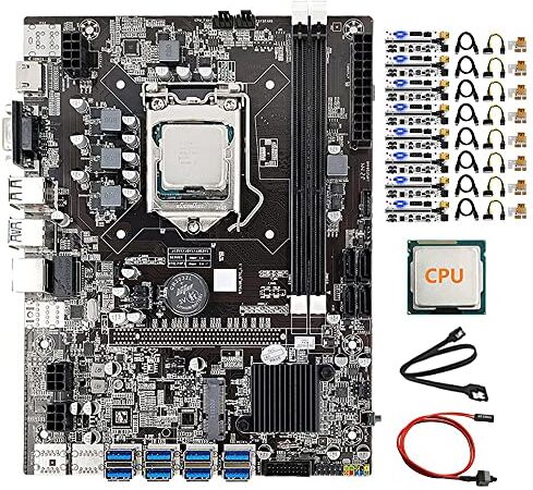 Wresetly B75 8 Scheda Mining Scheda Madre+CPU+8X VER010-X Riser Card+Switch+Cavo SATA 8 USB3.0 LGA1155 DDR3 SATA3.0 BTC Scheda Madre