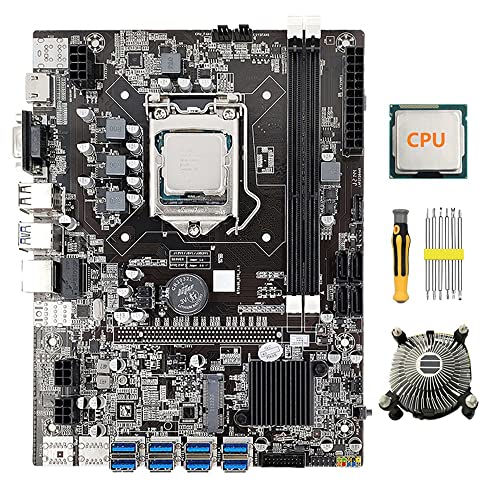 Jojomino 8 Scheda B75 BTC Mining Scheda Madre+CPU+Ventola di Raffreddamento+Kit Cacciavite 8X USB3.0 (PCIE) Slot GPU LGA1155 DDR3 MSATA ETH Miner