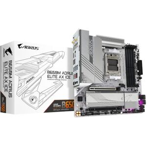 Gigabyte B650M AORUS ELITE AX ICE Scheda madre AMD Ryzen serie 9000, VRM a 12+2+2 fasi, fino a 8000 MHz DDR5 (OC), 1xPCIe 5.0 + 1xPCIe 4.0 M.2, LAN 2,5 GbE, WIFI 6E, USB 3.2 Gen 2x2 Gigabyte B650M AORUS ELITE AX ICE Scheda madre AMD Ryzen serie 9000, VRM a 12+2+2 fasi, fino a 8000 MHz DDR5 (OC), 1xPCIe 5.0 + 1xPCIe 4.0 M.2, LAN 2,5 GbE, WIFI 6E, USB 3.2 Gen 2x2