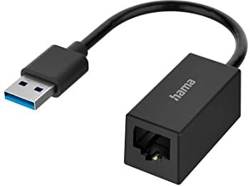 Hama Adattatore USB a RJ45 (adattatore di rete da USB 3.0 a Gigabit Ethernet LAN 10/100/1000 Mbit/s, 10 anni di garanzia, per PC portatile, tablet, MacBook, USB A a router, switch, hub) nero