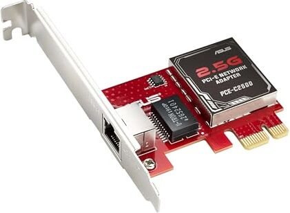 Asus XG-C100C Adattatore di rete PCIe 10GBase-T compatibile con le versioni precedenti con standard 5/2.5/1G e 100Mbps, una porta RJ45 e QoS integrato Rosso/Argento