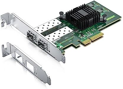 10Gtek ® 1000Mbps Gigabit Ethernet PCI Express NIC Network Card with Intel I350AM2 Chip Ethernet Server Converged Network Adapter I350-F2, PCIE 2.1 x4, Dual SFP Ports, Compare to Intel I350-F2