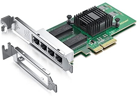 10Gtek ® I350-T4 Scheda di Rete 1.25G Gigabit PCIE per Intel I350 Chip, Quad RJ45 Ports, PCI Express 2.1 X4, Ethernet LAN Card, 10/100/1000Mbps NIC pour Windows Server, Windows 7/8/10, XP and Linux