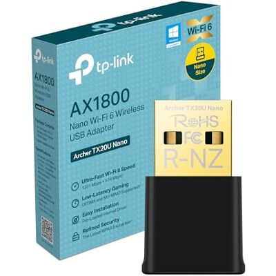 TP-Link Archer TX20U Nano Adattatore USB Scheda di Rete, Wi-Fi 6 AX1800 Mbps, Dual Band, OFDMA, MU-MIMO, WPA3, Nano Size, Compatibile con Windows 11/10 TP-Link Archer TX20U Nano Adattatore USB Scheda di Rete, Wi-Fi 6 AX1800 Mbps, Dual Band, OFDMA, MU-MIMO, WPA3, Nano Size, Compatibile con Windows 11/10