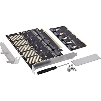 InLine Scheda di interfaccia PCIe x16 su 5X SATA tramite M.2 Key B, SATA 6 Gb/s, con adattatore, dissipatore di calore, lamiera a basso profilo, 76619G InLine Scheda di interfaccia PCIe x16 su 5X SATA tramite M.2 Key B, SATA 6 Gb/s, con adattatore, dissipatore di calore, lamiera a basso profilo, 76619G