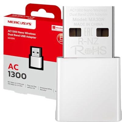 MERCUSYS TP-Link MA30N Adattatore WiFi USB, AC1300Mbps, Scheda di Rete, Nano Scheda, Dual Band, USB 2.0, WPA3, Plug & Play, Windows 11/10 MERCUSYS TP-Link MA30N Adattatore WiFi USB, AC1300Mbps, Scheda di Rete, Nano Scheda, Dual Band, USB 2.0, WPA3, Plug & Play, Windows 11/10