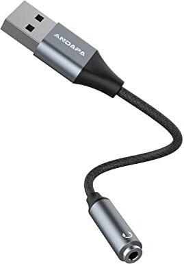 ANDAPA Scheda audio USB USB adattatore audio stereo scheda audio esterna con jack per cuffie e microfono da 3,5 mm per Windows, Mac, Linux, PC, laptop, PS5, colore: Nero