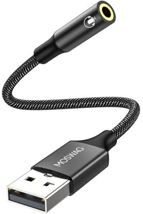 MOSWAG Adattatore audio jack per cuffie da USB a 3,5 mm da 20 cm, supporto per cuffie da USB a 3,5 poli TRRS a 4 poli, scheda audio stereo esterna per PC, laptop, PS4, Mac ecc.