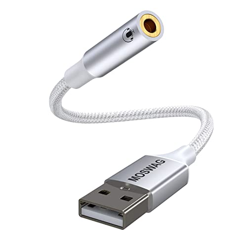 MOSWAG Adattatore audio jack per cuffie da USB a 3,5 mm da 20 cm, supporto per cuffie da USB a 3,5 poli TRRS a 4 poli, scheda audio stereo esterna per PC, laptop, PS4, Mac ecc.