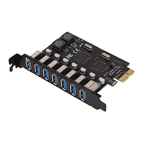 Bewinner Scheda di espansione da 7 porte PCI-E a USB 3.0, scheda di espansione USB 3.0 PCI Express, 7 porte anteriori per collegare 7 dispositivi estesi, compatibile con Windows 10/8/7/XP