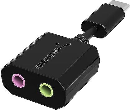 Sabrent Scheda audio USB type-c, cuffie e microfono per MAC e Windows, Adattatore audio presa USB, Plug & Play, Nessun driver necessario [Nero] (AU-MMSC)