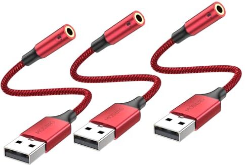 MOSWAG Adattatore jack da USB a audio (3 pezzi), adattatore audio jack per scheda audio esterna con convertitore stereo Aux da 3,5 mm compatibile con cuffie, PC, laptop, Linux, desktop, PS4