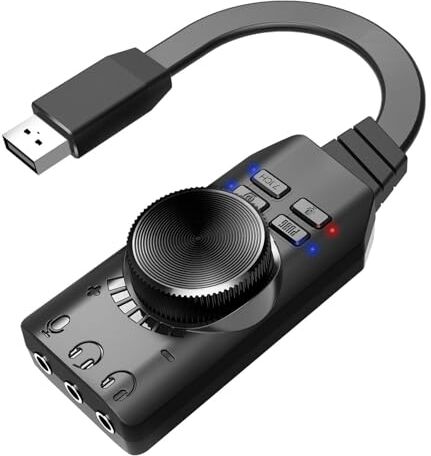 Generic Adattatore audio USB   Virtual 7.1 Surround Sound Aux a USB con controllo del volume, scheda audio senza driver, interfaccia audio USB portatile per League of Legend, cuffie, cuffie