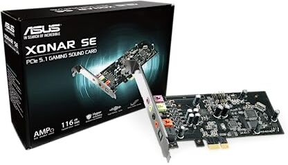 Asus Xonar SE Scheda audio da gioco 5.1 PCIe con audio ad alta risoluzione a 192kHz/24 bit e SNR a 116dB