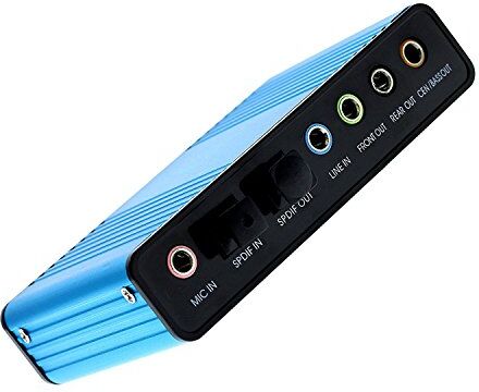 LEAGY , Scheda Audio Esterna a 6 canali USB 2.0 Esterna 5.1 Surround Sound Ottico S/PDIF Scheda Audio Adattatore per PC Portatile Registrazione Compatibile con Windows 10/8/7/XP, Bleu