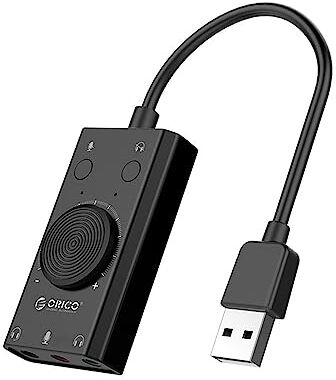 ORICO Scheda Audio USB esterna con controllo del volume Ampia compatibilità 3 porte audio per collegare cuffie microfono altoparlante Cavo lunghezza 10 cm