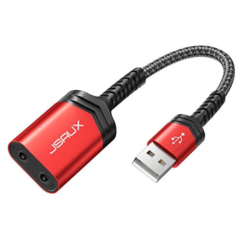 JSAUX , scheda audio esterna USB, adattatore stereo USB, adattatore jack USB per computer, laptop, PS5, PS4, Windows, rosso MAC