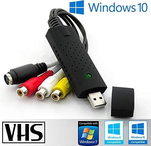 Tech Stor3 USB 2.0 Audio/Video Grabber nuova versione 2023, compatibile con Windows 10-11 Converte in formato digitale le Videocassette Scheda di acquisizione Video USB