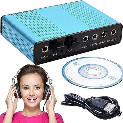 Retoo Scheda audio esterna 7.1 Surround, adattatore audio stereo, regolazione del volume, connettore per cuffie, microfono, disattivazione microfono per PC Retoo Scheda audio esterna 7.1 Surround, adattatore audio stereo, regolazione del volume, connettore per cuffie, microfono, disattivazione microfono per PC