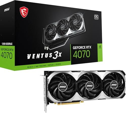 MSI Scheda grafica  GeForce RTX 4070 VENTUS 3X 12G OC GPU RTX 4070, 12GB GDDR6X (21Gbps/192-bit), PCIe 4.0 2 x TORX Fan 4.0 HDMI 2.1a, DisplayPort 1.4a