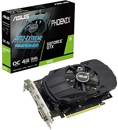 Asus Phoenix NVIDIA GeForce GTX 1650 EVO OC Edition Scheda Video Gaming, GDDR6 4GB, PCIe 3.0, HDMI, DisplayPort, DVI-D, Cuscinetti a Doppia Sfera Ventola, Auto-Extreme, Nero