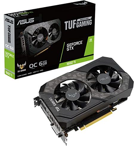 Asus TUF Gaming 1660Ti EVO OC Scheda Grafica, 6 GB GDDR6, PCIe 3.0, 2 HDMI 2.0b, 1 DisplayPort 1.4, 1 DVI-D, OpenGL 4.6, NVIDIA G-SYNC, Overclock Edition, PSU Consigliata 450W, GPU Tweak II, Nero