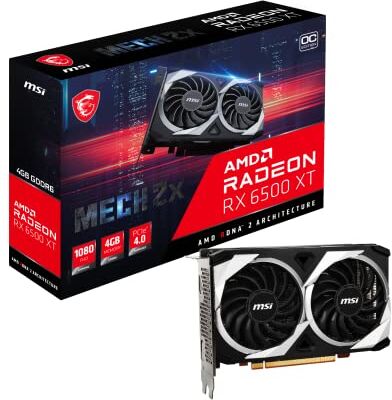 MSI Radeon RX 6500 XT MECH 2X 4G OC Scheda Video Gaming 4GB GDDR6, 2825 MHz, PCI Express 4 x 4, 64-bit, 1 x DP v 1.4a, HDMI 2.1 (Supporta 4K & 8K)