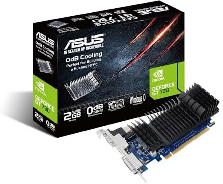 Asus NVIDIA GeForce GT 730, Scheda Grafica, 2GB GDDR5, PCIe 2.0, HDMI, DVI, D-Sub, Supporta Fino a 3 Monitor, Design a due Slot, Ridotto Consumo Energetico, GPU Tweak II, Blu/Nero