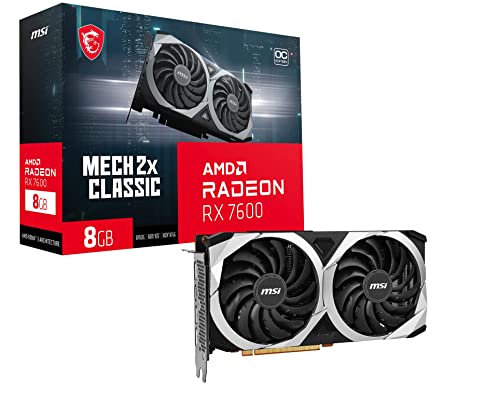 MSI Radeon RX 7600 MECH 2X CLASSIC 8G OC Scheda video Gaming, 18 Gbps/8GB GDDR6 (128-bit), PCI Express® Gen 4 x 8, Connettori 8-pin x 1, HDMI™ 2.1, DisplayPort x 3 (v1.4)