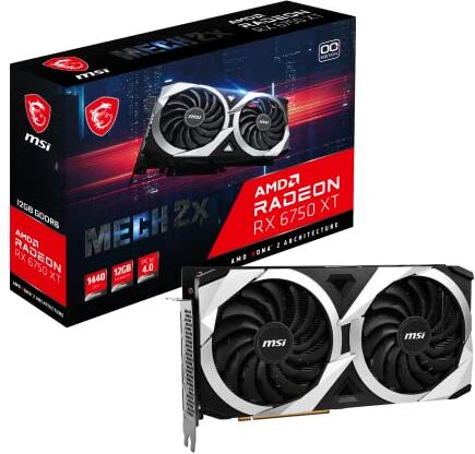 MSI Radeon RX 6750 XT MECH 2X 12G OC Scheda Video AMD RX 6750 XT, GPU a 2512/2618MHz, 12000MB di memoria DDR6, velocità di memoria 18000MHz, bus di memoria 192bit