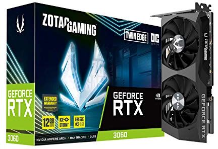 Zotac Gaming GeForce RTX 3060 Twin Edge OC 12GB GDDR6 192-bit 15 Gbps PCIE 4.0 Scheda grafica da gioco, raffreddamento IceStorm 2.0, controllo attivo della ventola, blocco ventola congelamento