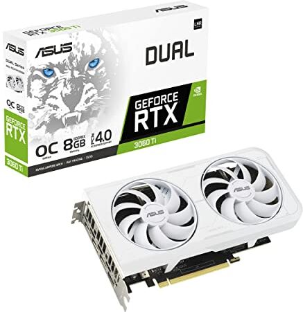 Asus DUAL NVIDIA GeForce RTX 3060 Ti OC Edition Scheda Grafica Gaming, OpenGL 4.6, 8 GB GDDR6X, PCIe 4.0, HDMI 2.1a, DisplayPort 1.4a, GPU Tweak II, Bianco