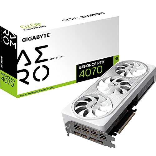 Gigabyte GeForce RTX 4070 AERO OC 12GB Scheda grafica 12GB DDRX6 21Gbps 192bit, PCI-E 4.0, Core 2565Mhz, DisplayPort 1.4, HDMI 2.1a, NVIDIA DLSS 3, GV-N4070AERO OC-12GD