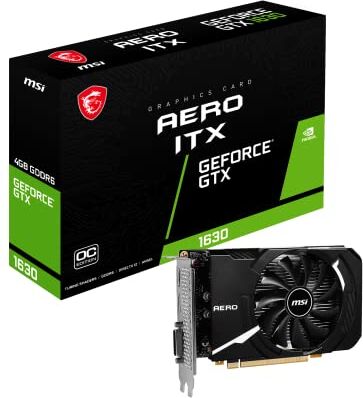 MSI GeForce GTX 1630 AERO ITX 4G OC Scheda video, Clock 1815 MHz, memoria 4GB GDDR6, PCI Express x16 3.0, Display Port (1.4a), HDMI (2.0b), DVI-D