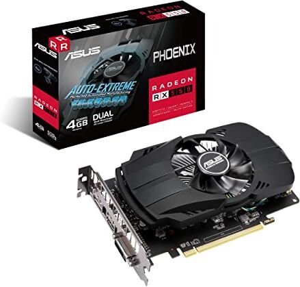 Asus Phoenix AMD Radeon RX 550 Scheda Grafica, 4GB GDDR5, PCIe 3.0, HDMI, DisplayPort, DVI-D, Resistenza Alla Polvere IPX5, Ventole con Doppio Cuscinetto a Sfera, Tecnologia Auto-Extreme, Nero