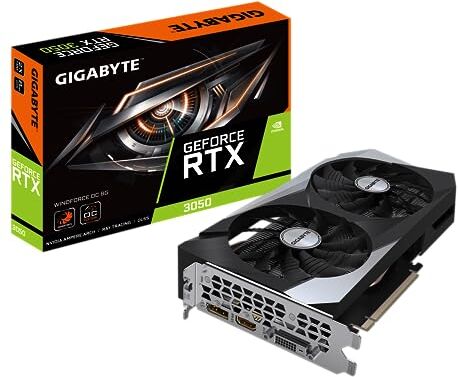 Gigabyte NVIDIA GeForce RTX 3050 WINDFORCE OC Scheda grafica 8GB GDDR6, 128-bit, PCI-E 4.0, 1792MHz Core Clock, 1x DP 1.4, 1x HDMI 2.1, NVIDIA Ampere GV-N3050WF2OC-8GD