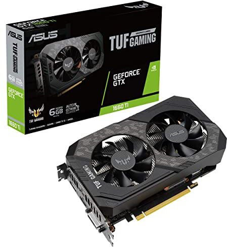 Asus TUF Gaming 1660Ti EVO Scheda Grafica, 6 GB GDDR6, PCIe 3.0, 2 HDMI 2.0b, 1 DisplayPort 1.4, 1 DVI-D, OpenGL 4.6, NVIDIA G-SYNC, TUF Gaming Alliance, PSU Consigliata 450W, GPU Tweak II, Nero