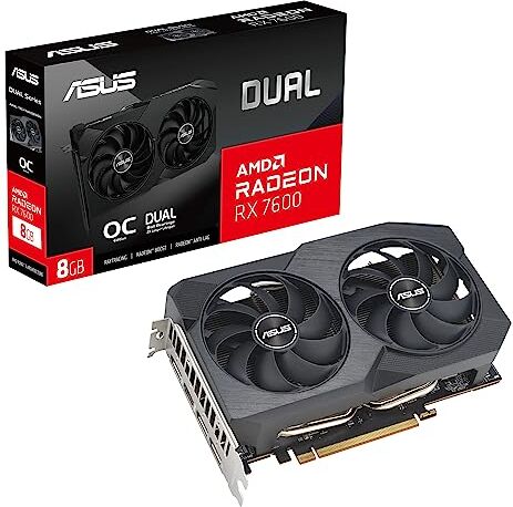 Asus DUAL AMD Radeon RX 7600 Scheda Grafica, 8 GB GDDR6 128-bit 18 Gbps PCIE 4.0, GPU Tweak III, DUAL-RX7600-O8G