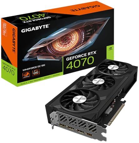 Gigabyte GeForce RTX 4070 WINDFORCE OC 12GB Scheda grafica 12GB DDRX6 21Gbps, PCI-E 4.0, DisplayPort 1.4, HDMI 2.1a, NVIDIA DLSS 3, Ada Lovelace Arch, GV-N4070WF3OC-12GD